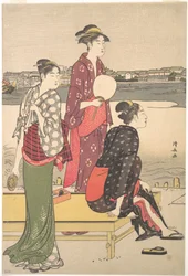 Stampa a colori di ukiyo-e di tre bellezze di Torii Kiyonaga